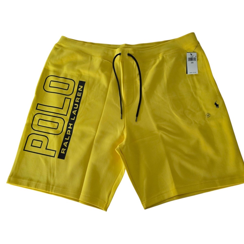 Polo Ralph Lauren Mens Double Knit Shorts Spellout Yellow Big & Tall Logo 5XB